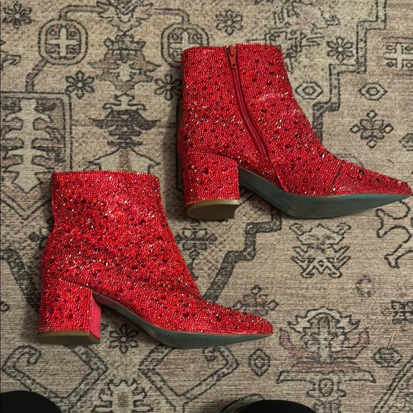 Betsey Johnson Red Glitter Ankle Booties - Picture 5 of 5
